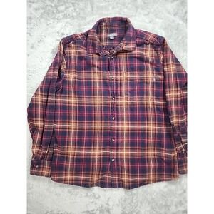 Eddie Bauer Flannel Shirt Mens Large‎ Plaid Brown Rust Long Sleeve 100% Cotton
